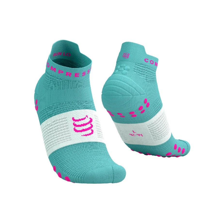 PRO RACING SOCKS V4.0 RUN LOW - ETHER / NEON PINK 35-38