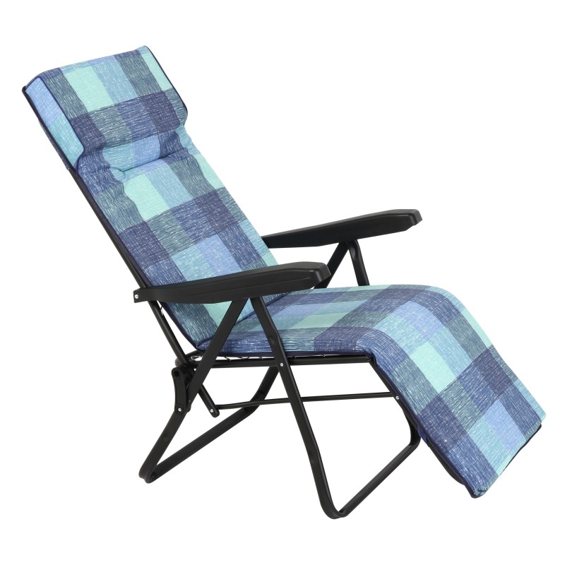 Πολυθρόνα 6 Θέσεων Μαύρου Σκελετού Μπλε Καρό Μαξιλάρι