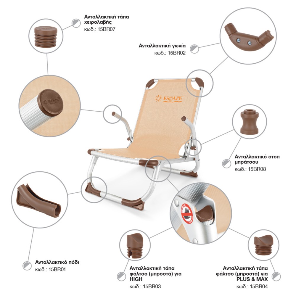 Ανταλλακτικό Αποστάτης Στοπ Μπράτσου για Καρεκλάκι Escape Καφέ