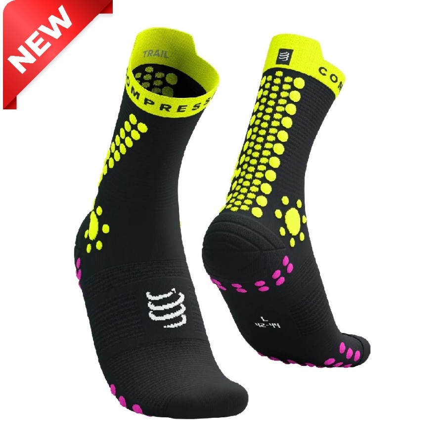 PRO RACING SOCKS V4.0 TRAIL BLACK / FLUO YELLOW / PINK  39-41