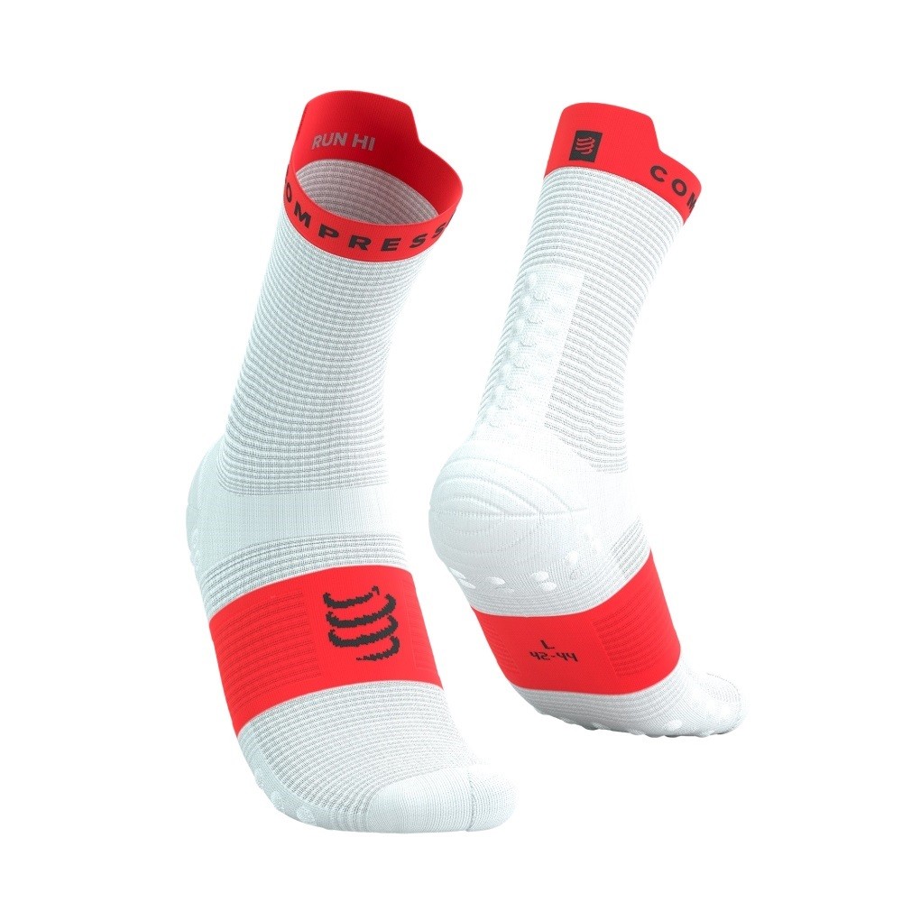 PRO RACING SOCKS V4.0 RUN HIGH - WHITE / FLUO RED T4 / 45-48