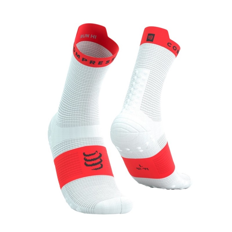 PRO RACING SOCKS V4.0 RUN HIGH - WHITE / FLUO RED T4 / 45-48