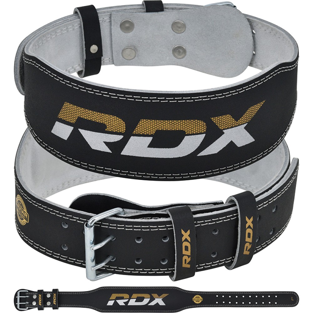 BELT 4" LEATHER BLACK GOLD -L