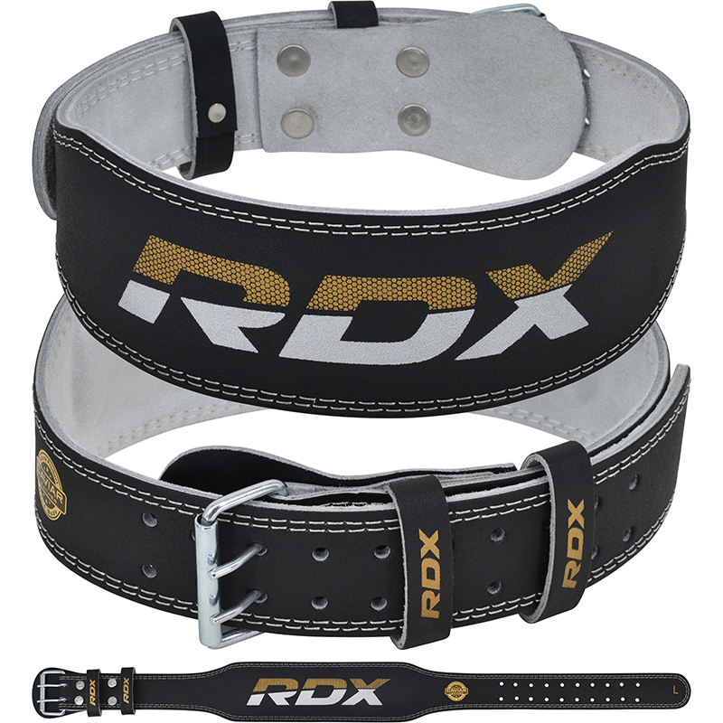 BELT 4" LEATHER BLACK GOLD -L