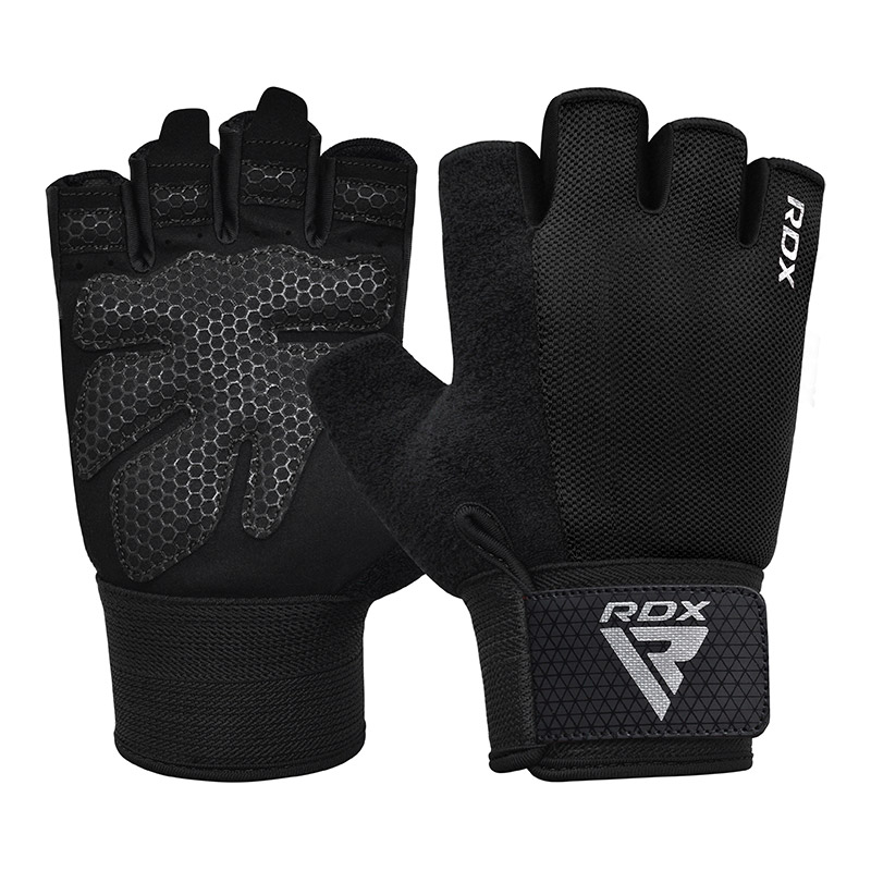 GYM WEIGHT LIFTING GLOVES W1 HALF BLACK-L