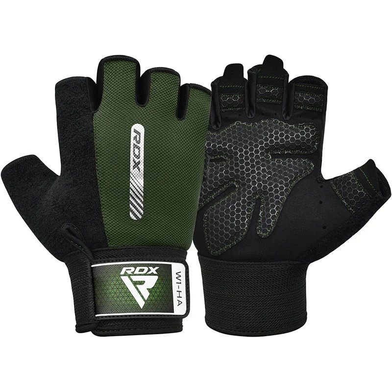 GYM WEIGHT LIFTING GLOVES W1 HALF ARMY GREEN-M