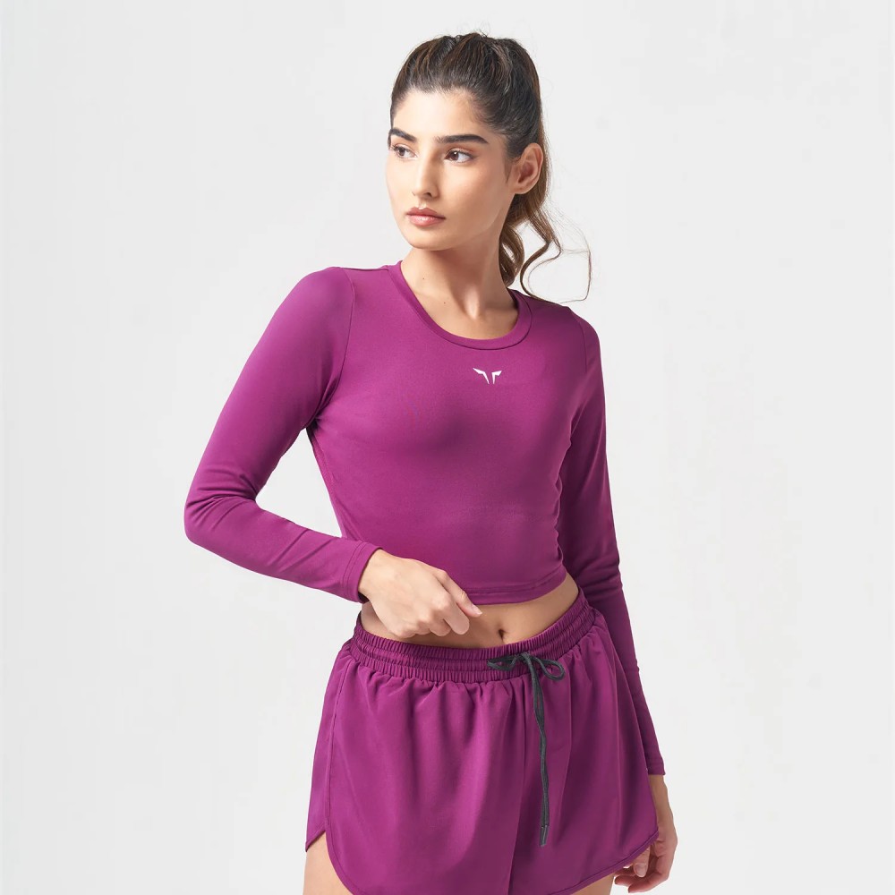 ESSENTIAL LONG SLEEVE CROP TOP – DARK PURPLE