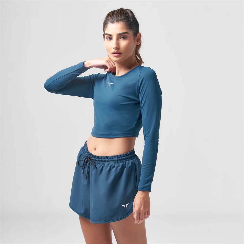 ESSENTIAL LONG SLEEVE CROP TOP – TEAL