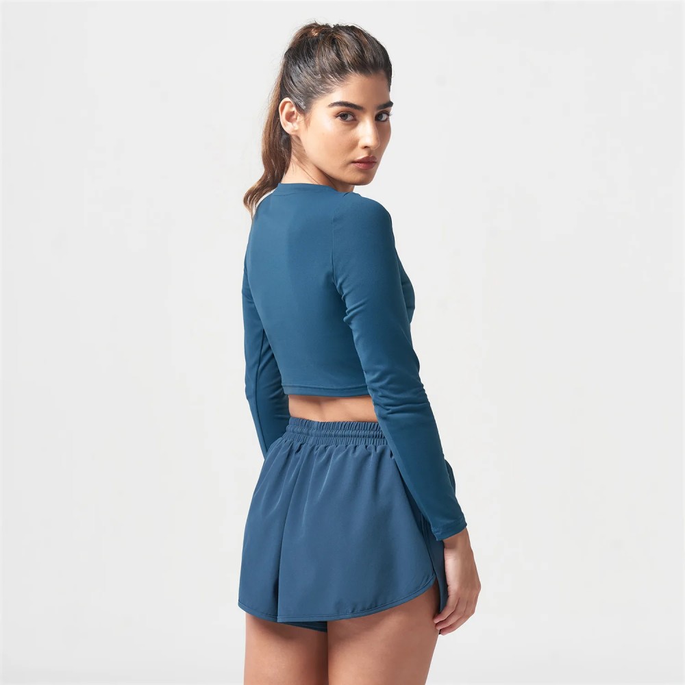 ESSENTIAL LONG SLEEVE CROP TOP – TEAL
