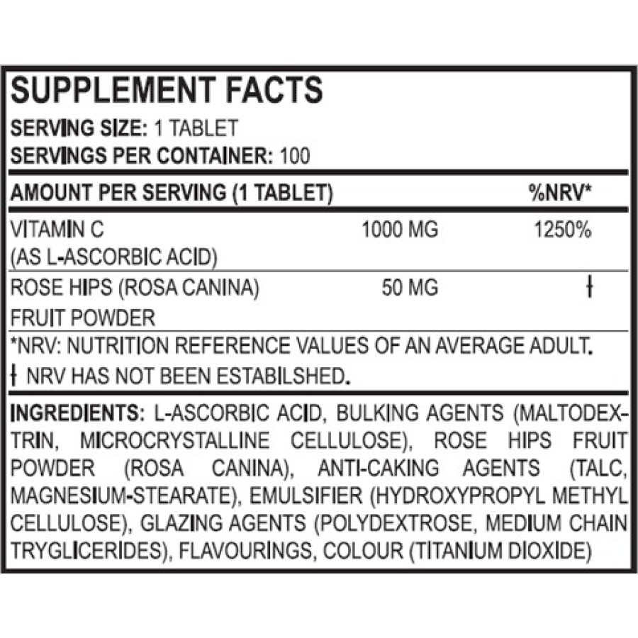 Vitamin C 1000 + Rosehips 100tabs (TRUE NUTRITION)